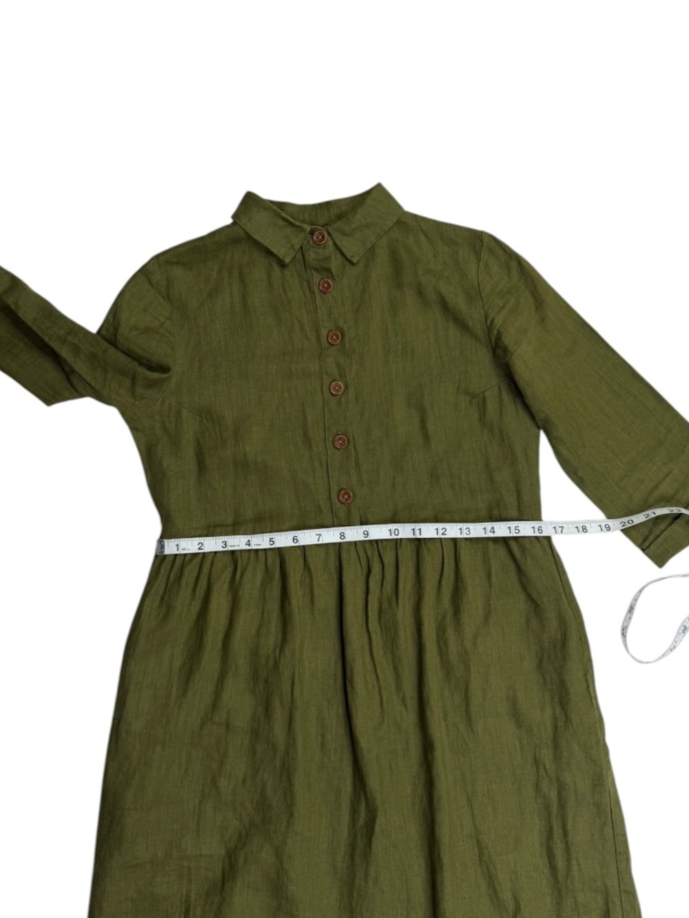 Pyne & Smith No.30 Linen Shirt Dress XS Sage Green Collared Midi Pockets - Picture 11 of 12